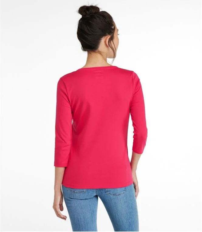 Women''s Pima Cotton Shaped Tee, Three-Quarter-Sleeve Jewelneck - Image 3