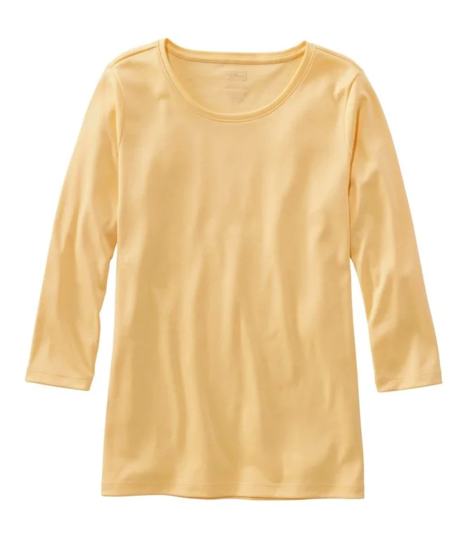 Women''s Pima Cotton Shaped Tee, Three-Quarter-Sleeve Jewelneck - Image 6