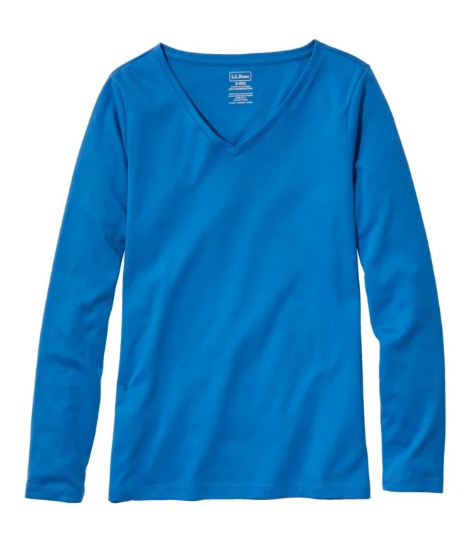 Women''s Pima Cotton Shaped V-Neck, Long-Sleeve