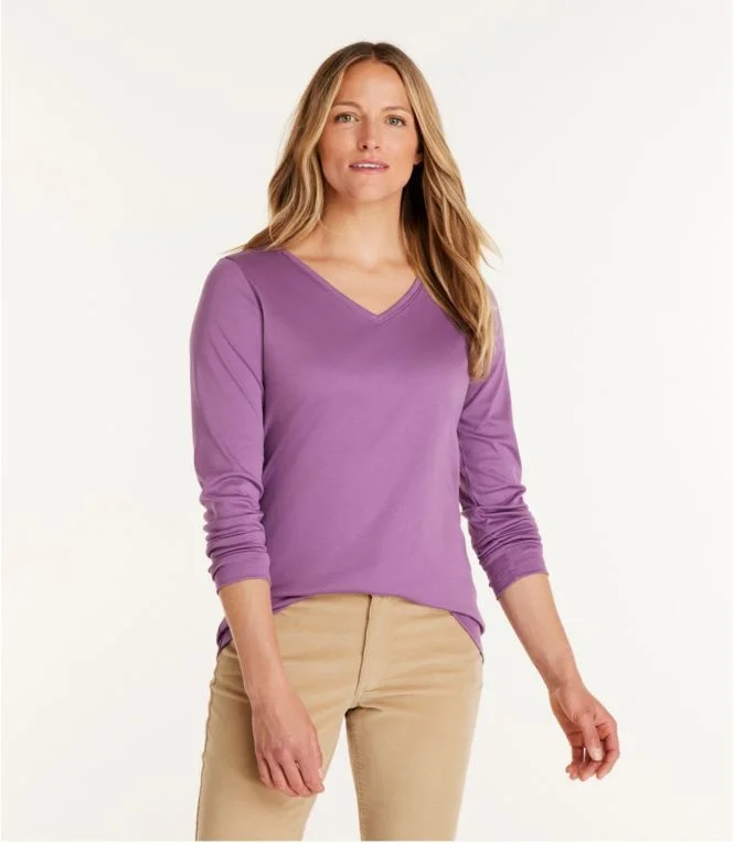 Women''s Pima Cotton Shaped V-Neck, Long-Sleeve - Image 3