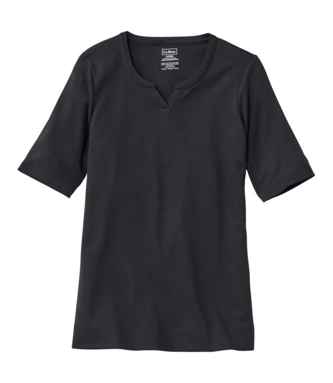 Women''s Pima Cotton Tee, Notch-Neck Elbow-Sleeve Tunic