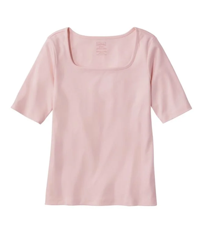 Women''s Pima Cotton Tee, Soft Squareneck Elbow-Sleeve - Image 11