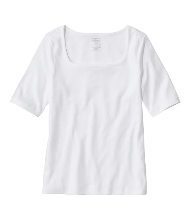 Women''s Pima Cotton Tee, Soft Squareneck Elbow-Sleeve - Image 14