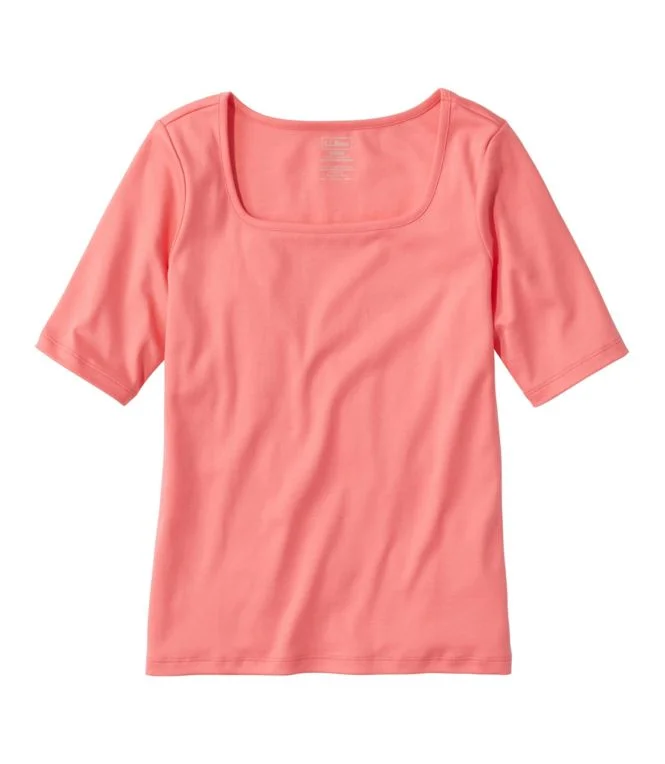 Women''s Pima Cotton Tee, Soft Squareneck Elbow-Sleeve - Image 15