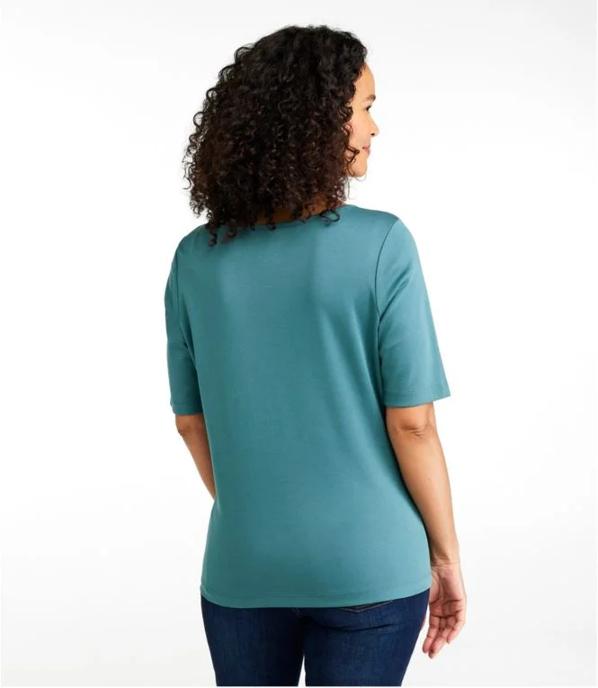 Women''s Pima Cotton Tee, Soft Squareneck Elbow-Sleeve - Image 3
