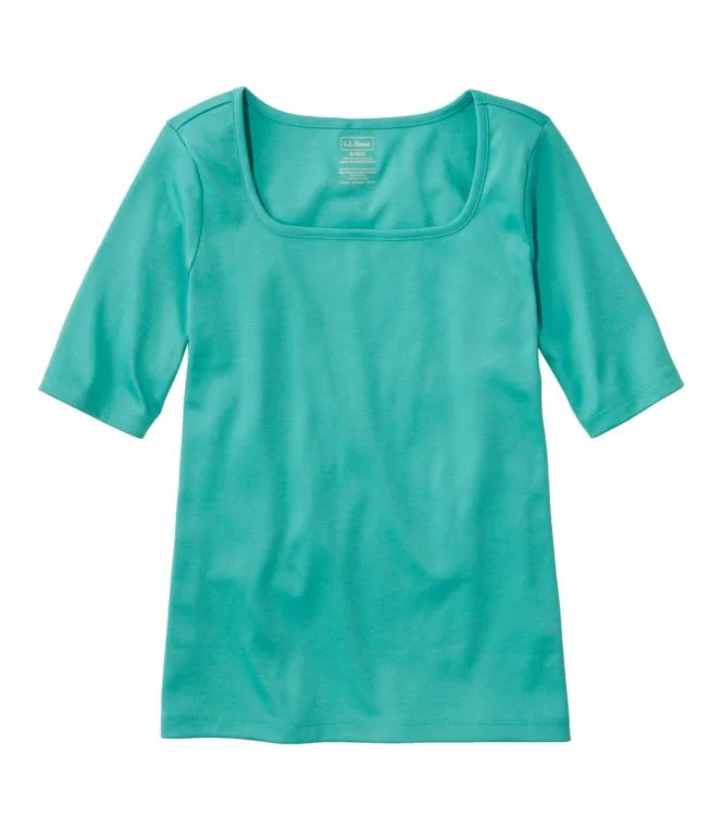 Women''s Pima Cotton Tee, Soft Squareneck Elbow-Sleeve - Image 9