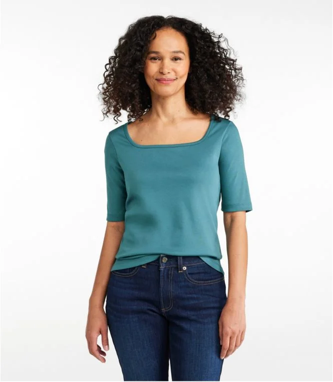 Women''s Pima Cotton Tee, Soft Squareneck Elbow-Sleeve
