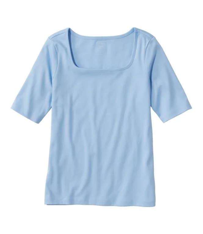 Women''s Pima Cotton Tee, Soft Squareneck Elbow-Sleeve - Image 10