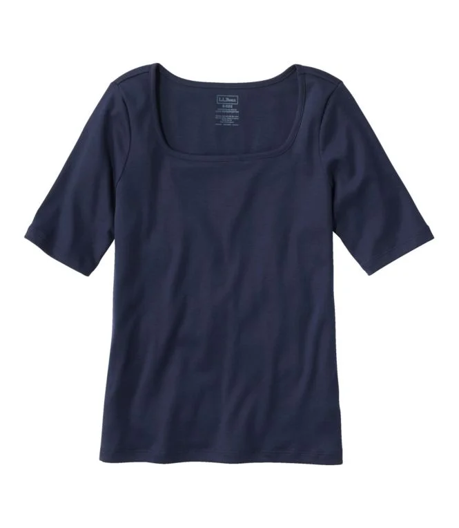 Women''s Pima Cotton Tee, Soft Squareneck Elbow-Sleeve - Image 12