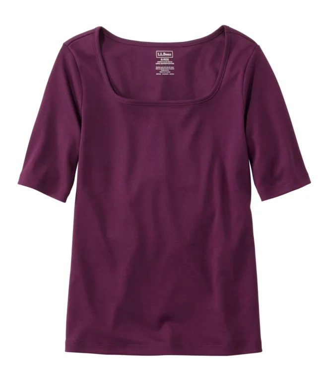 Women''s Pima Cotton Tee, Soft Squareneck Elbow-Sleeve - Image 13