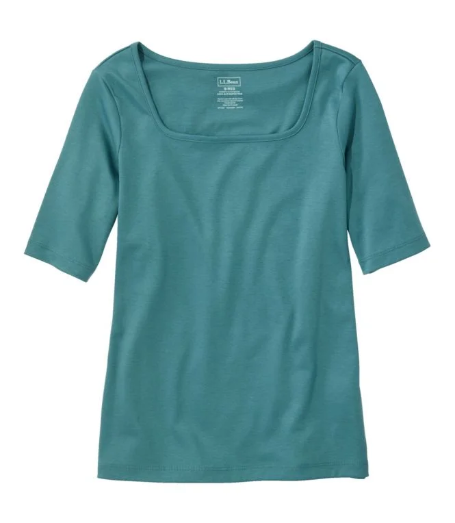 Alternative view of Women''s Pima Cotton Tee, Soft Squareneck Elbow-Sleeve