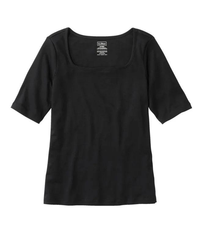 Women''s Pima Cotton Tee, Soft Squareneck Elbow-Sleeve - Image 4