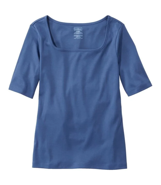 Women''s Pima Cotton Tee, Soft Squareneck Elbow-Sleeve - Image 7