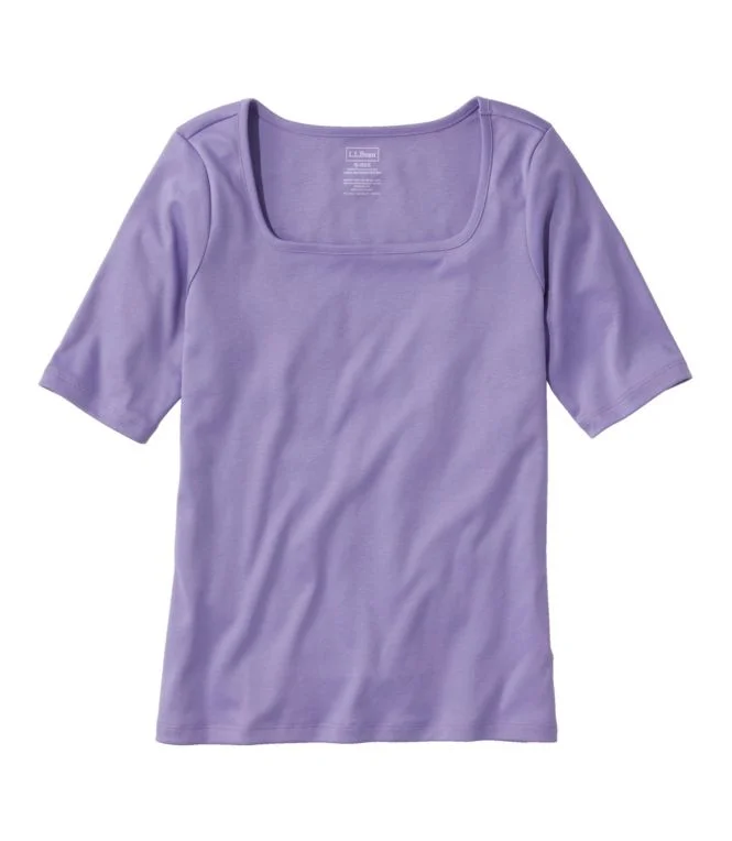 Women''s Pima Cotton Tee, Soft Squareneck Elbow-Sleeve - Image 8