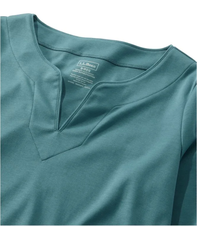 Women''s Pima Cotton Tunic, Three-Quarter-Sleeve Splitneck - Image 3