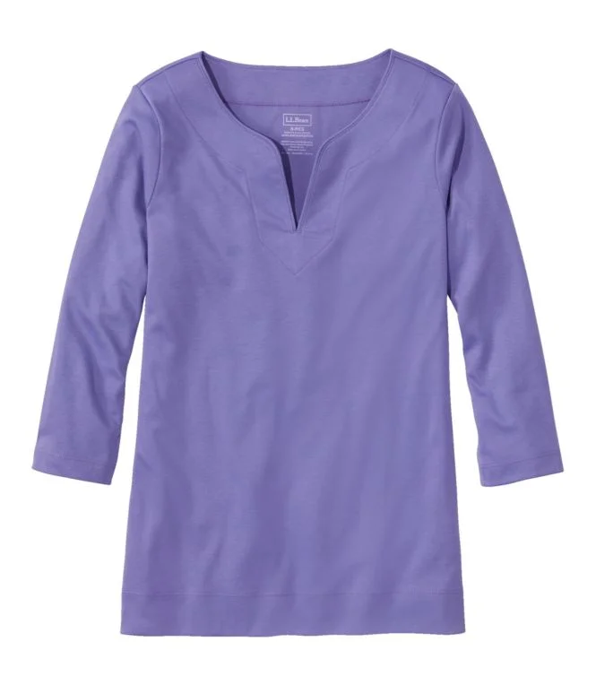 Women''s Pima Cotton Tunic, Three-Quarter-Sleeve Splitneck - Image 8