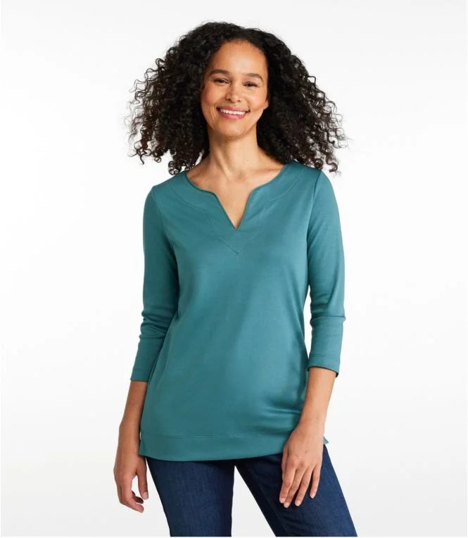 Women''s Pima Cotton Tunic, Three-Quarter-Sleeve Splitneck