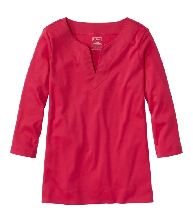 Women''s Pima Cotton Tunic, Three-Quarter-Sleeve Splitneck - Image 12