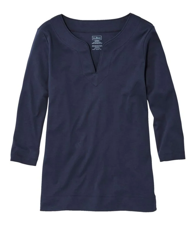 Women''s Pima Cotton Tunic, Three-Quarter-Sleeve Splitneck - Image 13