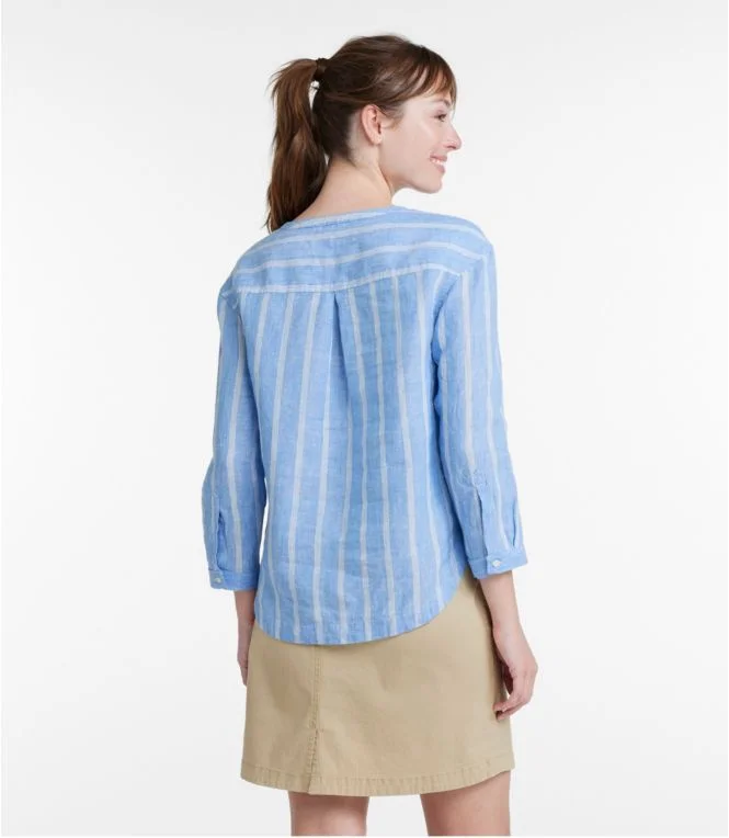Women''s Premium Washable Linen Shirt, Splitneck Stripe - Image 3