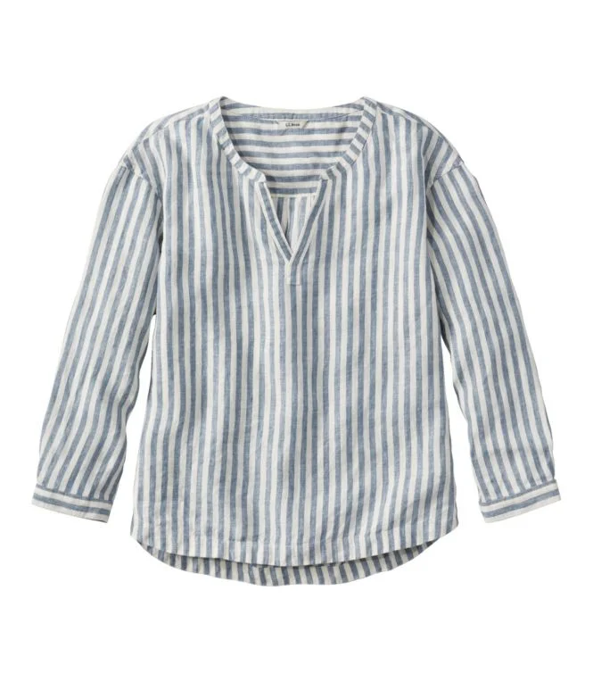 Women''s Premium Washable Linen Shirt, Splitneck Stripe - Image 4
