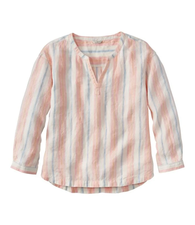 Women''s Premium Washable Linen Shirt, Splitneck Stripe - Image 7