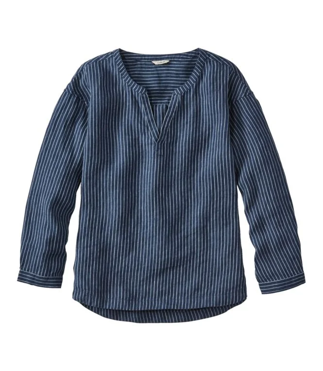 Women''s Premium Washable Linen Shirt, Splitneck Stripe - Image 8