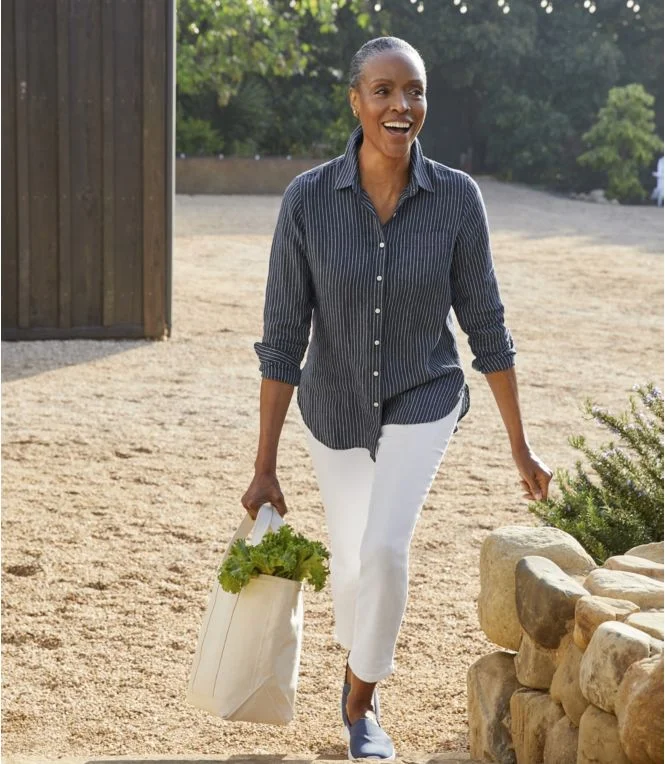 Women''s Premium Washable Linen Shirt, Tunic Stripe