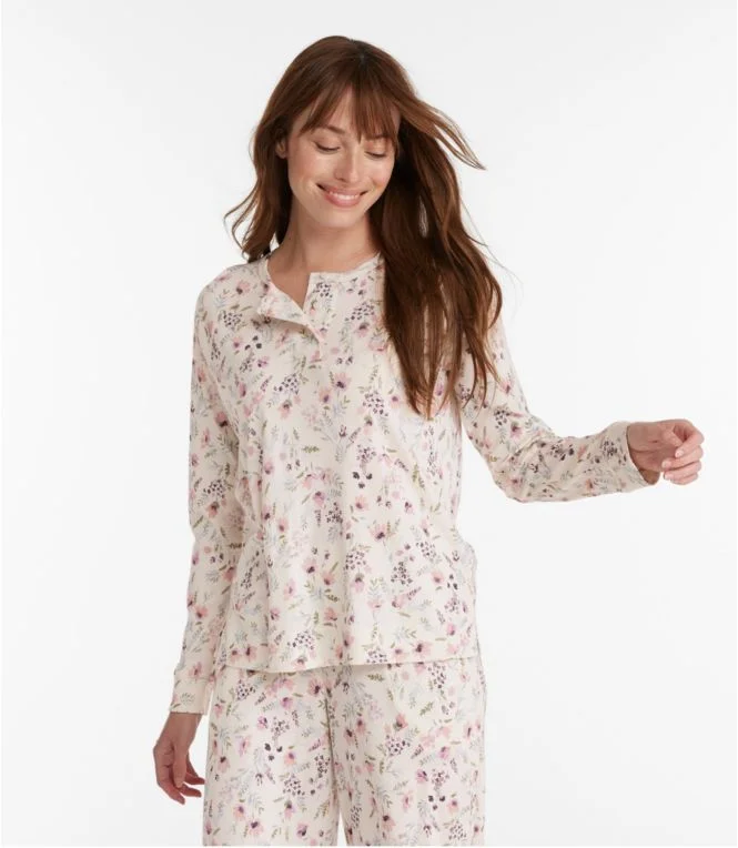 Women''s Restorative Sleepwear, Long-Sleeve Henley Print - Image 3