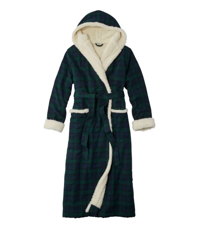 Women''s Scotch Plaid Flannel Robe, Sherpa-Lined Long