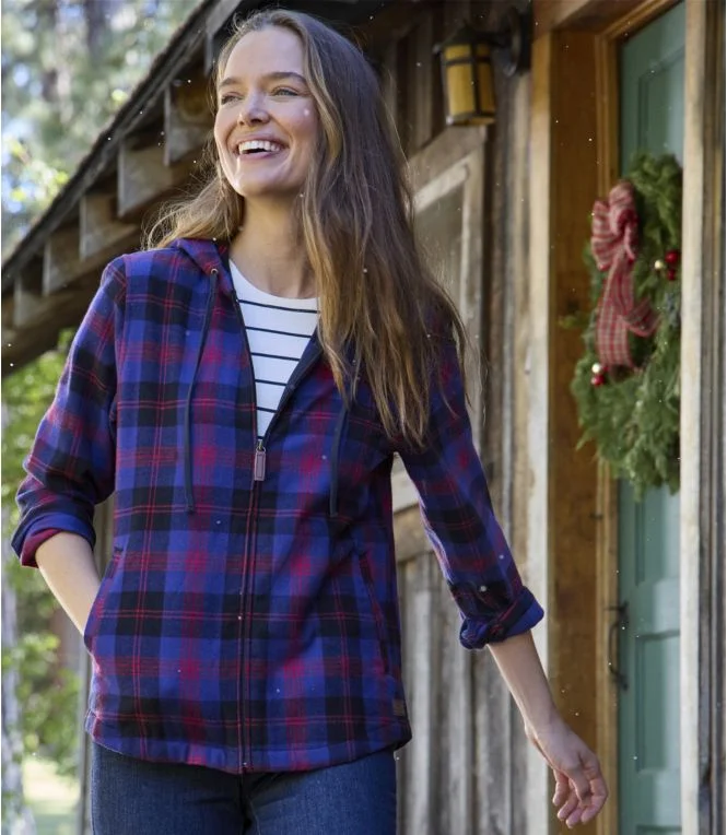 Women''s Scotch Plaid Flannel Shirt, Relaxed Zip Hoodie