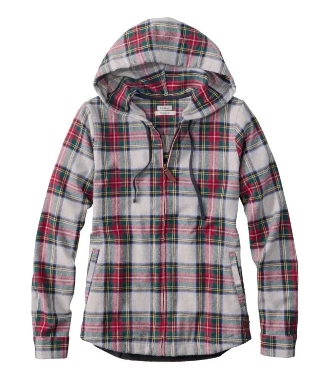 Women''s Scotch Plaid Flannel Shirt, Relaxed Zip Hoodie - Image 12