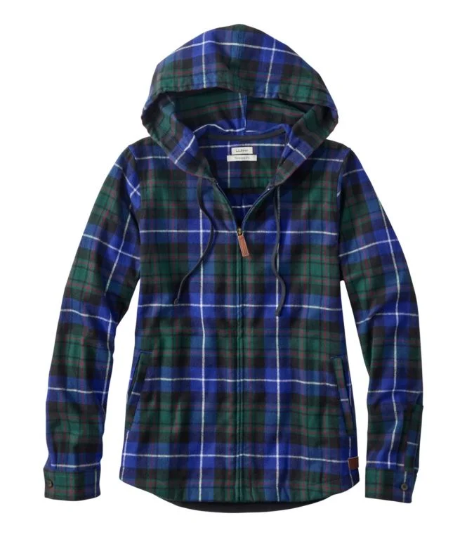 Women''s Scotch Plaid Flannel Shirt, Relaxed Zip Hoodie - Image 13