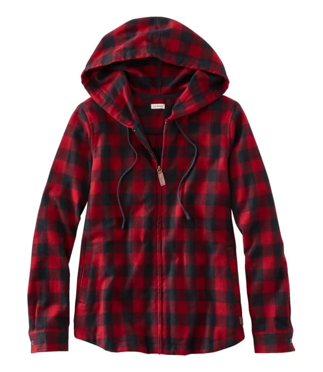 Women''s Scotch Plaid Flannel Shirt, Relaxed Zip Hoodie - Image 14