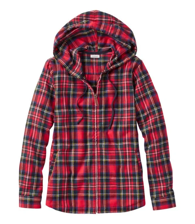 Women''s Scotch Plaid Flannel Shirt, Relaxed Zip Hoodie - Image 19