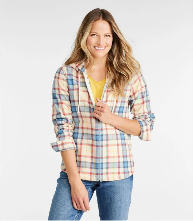 Women''s Scotch Plaid Flannel Shirt, Relaxed Zip Hoodie - Image 4