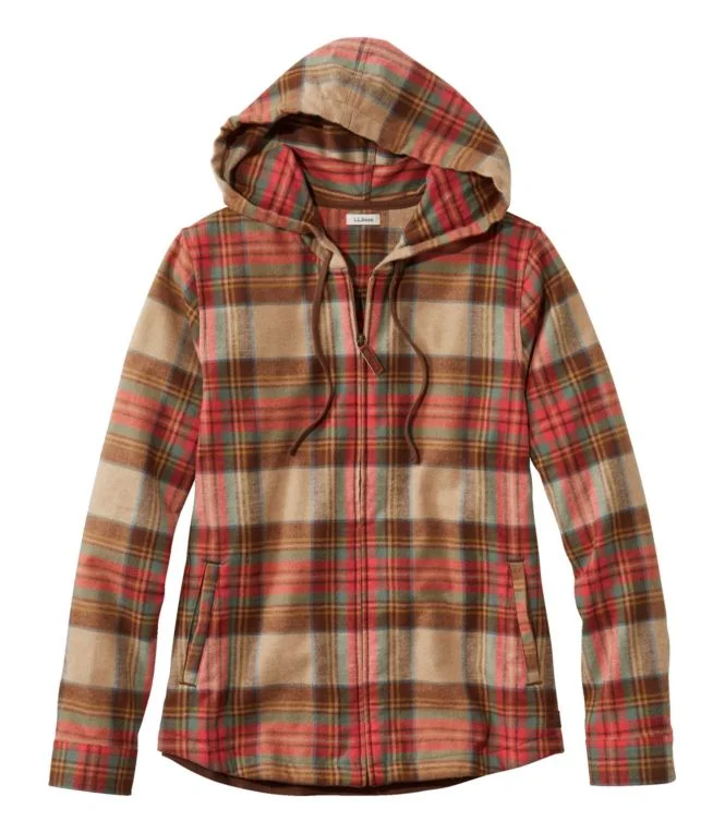 Women''s Scotch Plaid Flannel Shirt, Relaxed Zip Hoodie - Image 8