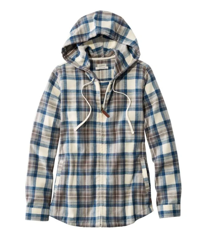 Women''s Scotch Plaid Flannel Shirt, Relaxed Zip Hoodie - Image 11