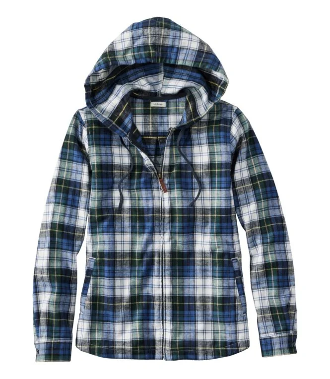 Women''s Scotch Plaid Flannel Shirt, Relaxed Zip Hoodie - Image 15