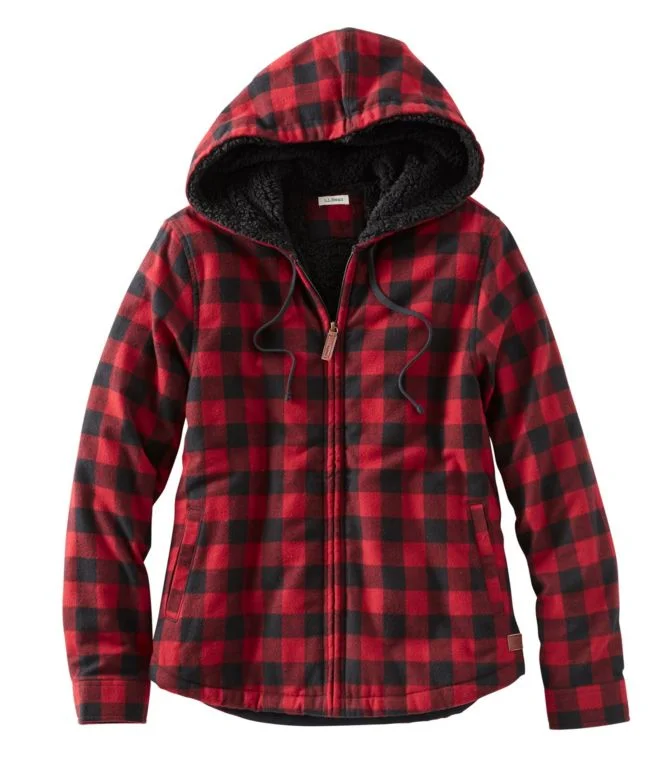 Women''s Scotch Plaid Flannel Shirt, Sherpa-Lined Zip Hoodie