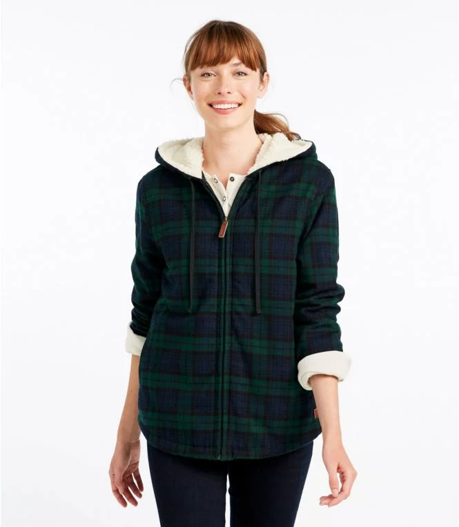 Women''s Scotch Plaid Flannel Shirt, Sherpa-Lined Zip Hoodie - Image 3