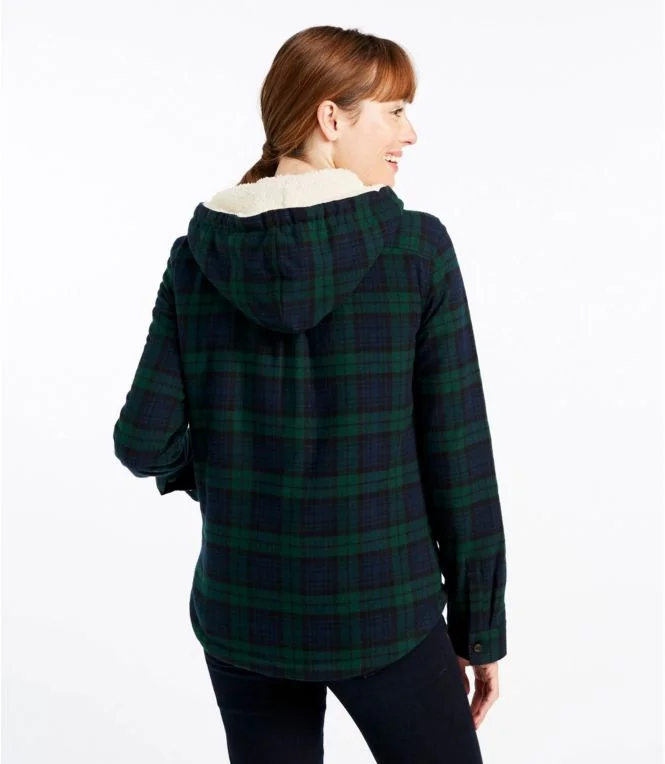 Women''s Scotch Plaid Flannel Shirt, Sherpa-Lined Zip Hoodie - Image 4