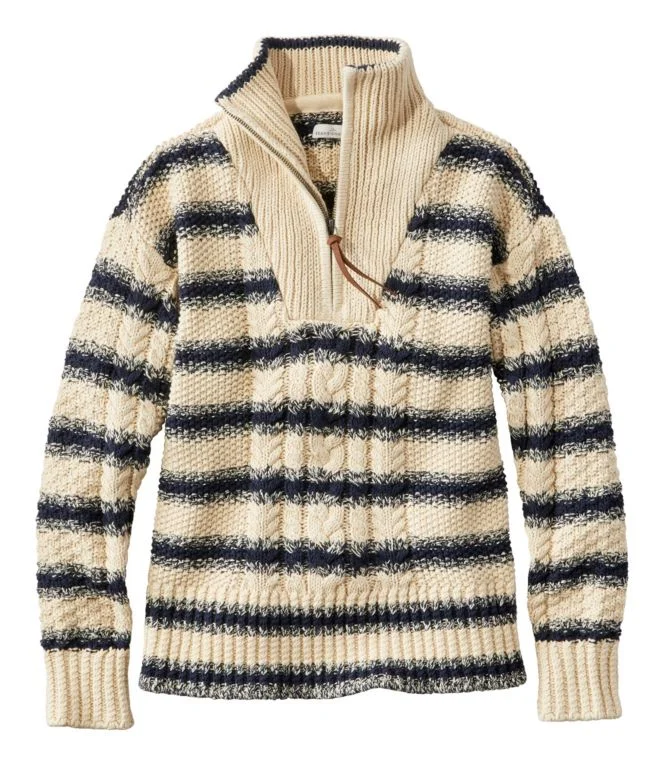 Women''s Signature Cotton Fisherman Quarter Zip Sweater Stripe