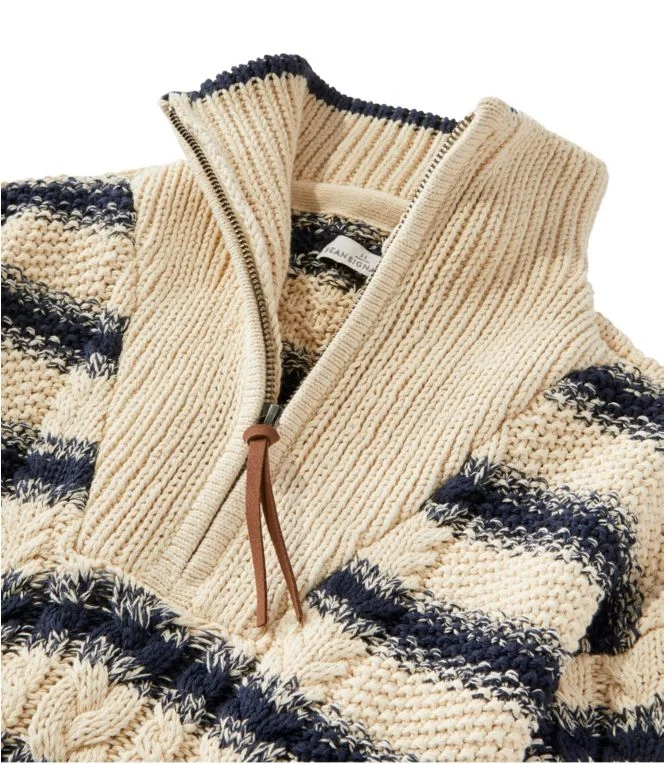 Women''s Signature Cotton Fisherman Quarter Zip Sweater Stripe - Image 4