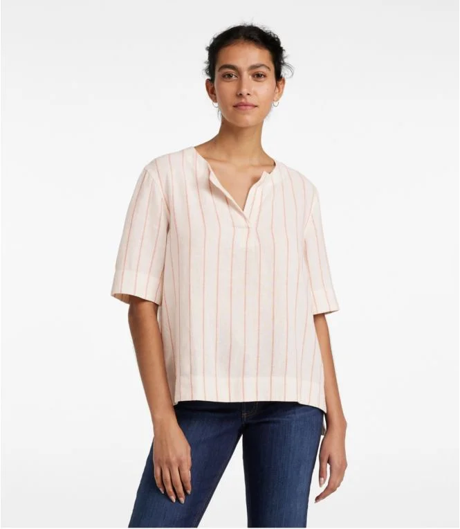 Women''s Signature Linen-Blend Splitneck Shirt, Short-Sleeve - Image 3