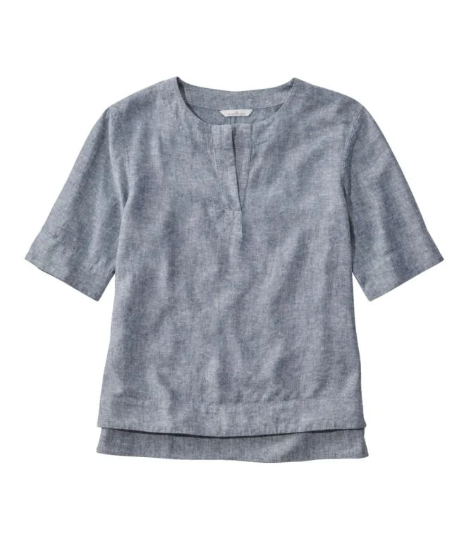 Women''s Signature Linen-Blend Splitneck Shirt, Short-Sleeve - Image 7