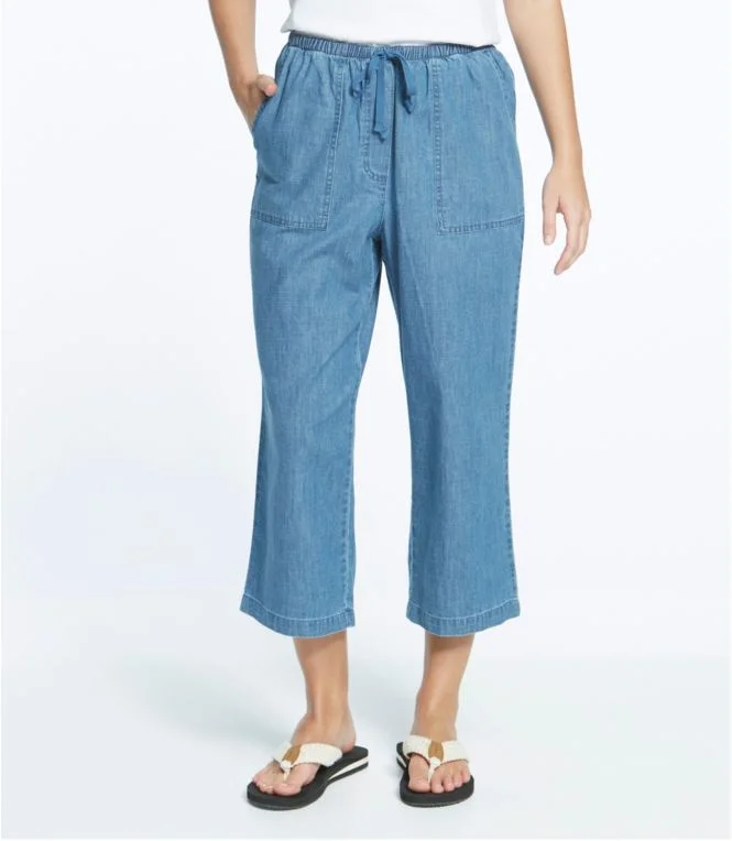 Women''s Sunwashed Pants, Denim Straight-Leg Crop