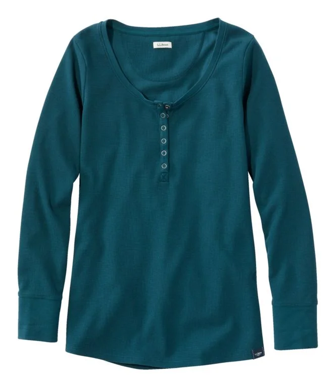 Women''s Unshrinkable Mini-Waffle Tee, Long-Sleeve Henley