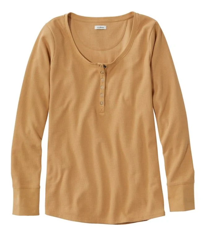 Alternative view of Women''s Unshrinkable Mini-Waffle Tee, Long-Sleeve Henley