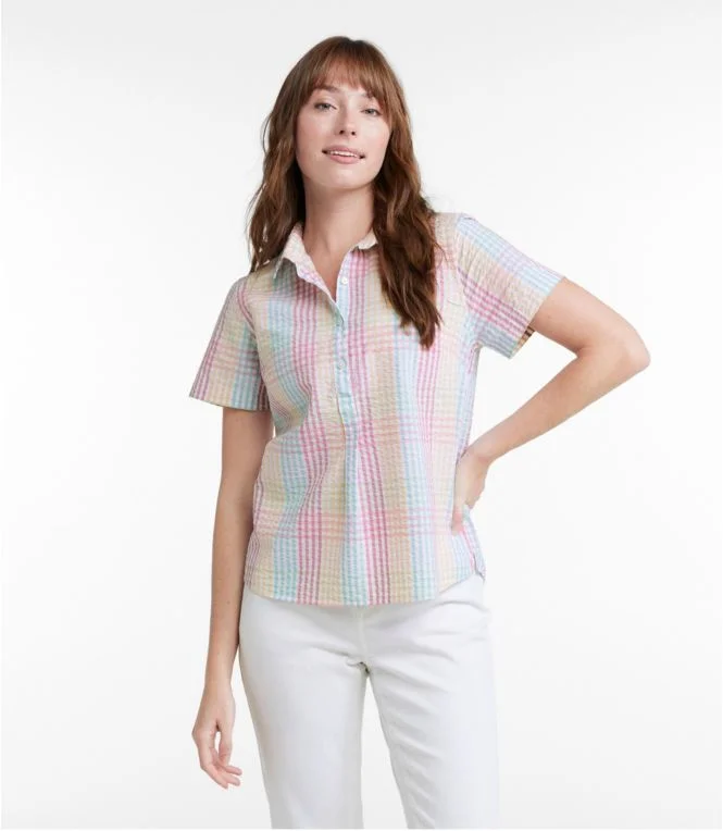 Women''s Vacationland Seersucker Shirt, Short-Sleeve Popover Plaid